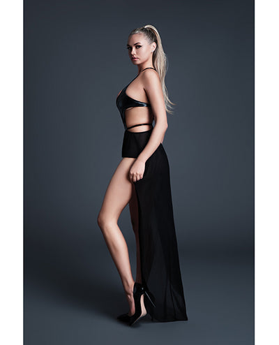Allure Take Me Latex Look Vinyl and Mesh Teddy w/Attached Skirt - Black MD