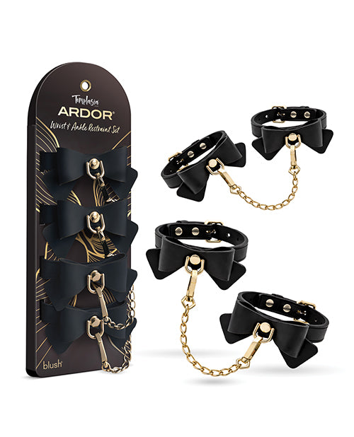 Blush Temptasia Ardor Wrist & Ankle Restraints w/Bow - Black