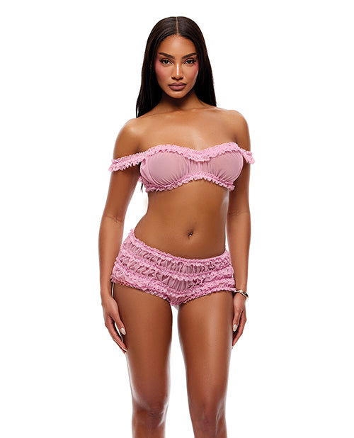 Soft Girl Era Sheer Mesh & Lace Bralette 2 pc Set - Light Pink XL