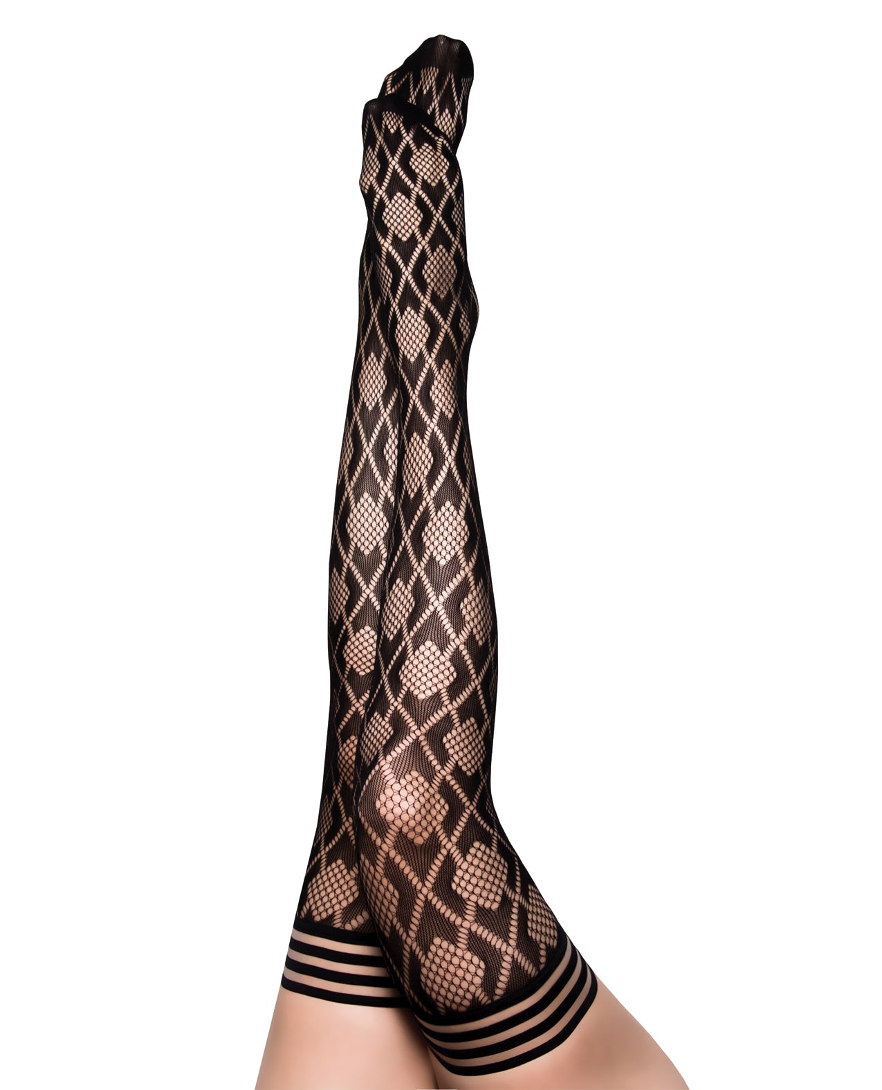 Kix'ies Elle Fishnet Diamond Thigh High - Black