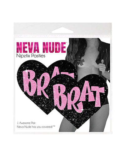 Neva Nude Brat Glitter Heart Pasties - Black/Pink O/S