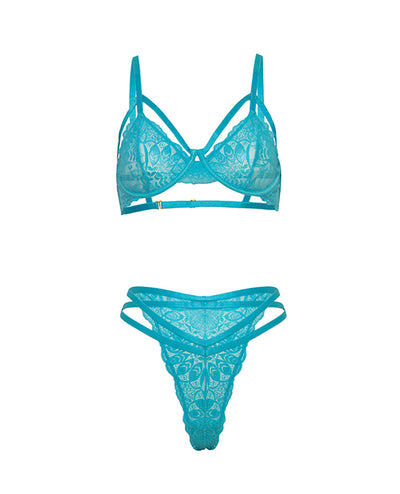 Raya Lace Underwire Bra w/Panty 2 pc Set - Beach Blue S/M