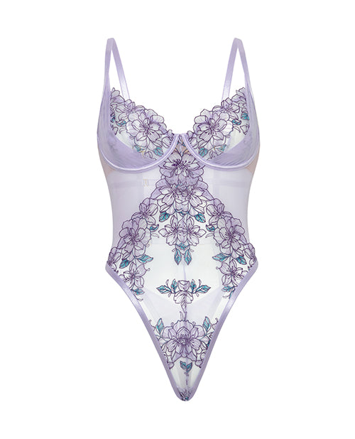 Lavender Embroidered Mesh Underwire Teddy - Lavender XL