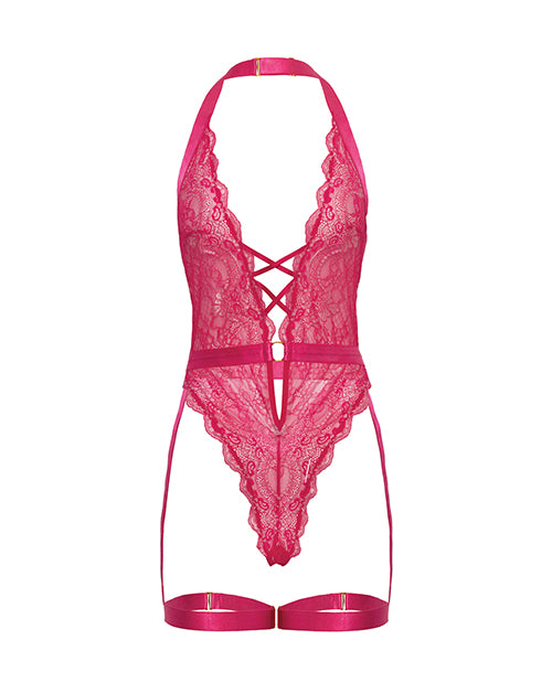 Kahlia Lace Halter Top Teddy - Pink Yarrow S/M