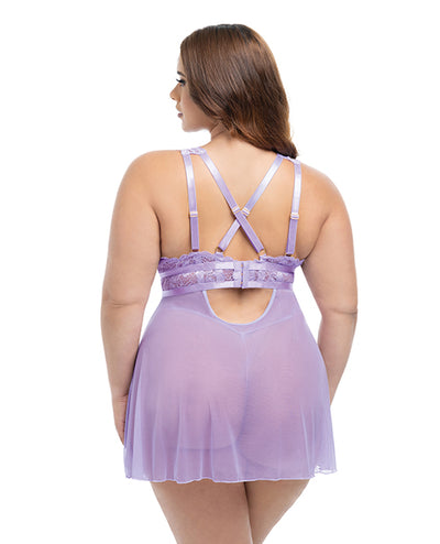 Stassi Lace & Mesh Babydoll w/G-String 2 pc Set - Lavender 1X/2X