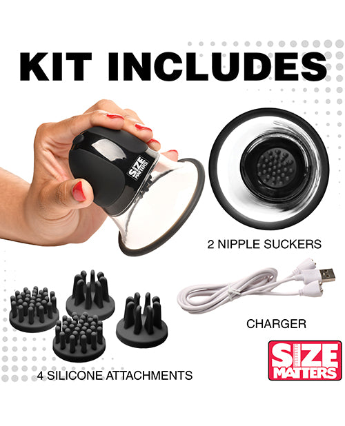 Size Matters 10X Rotating Silicone Nipple Suckers w/ 4 Attachments - Black