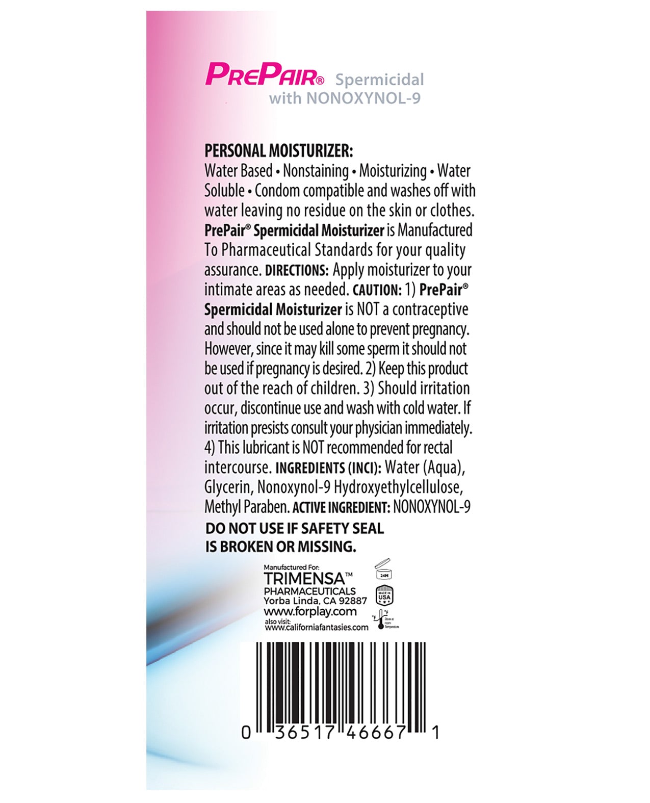 Prepair Spermicidal Lubricant - 4.5 oz Bottle