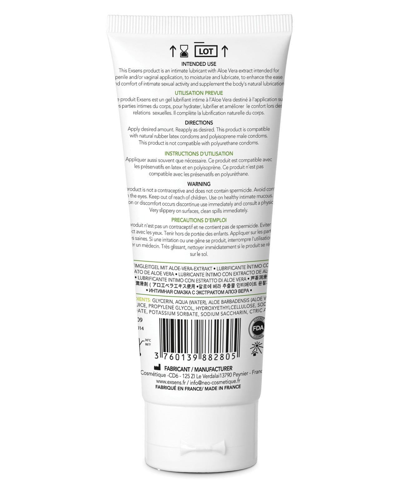 EXSENS of Paris Personal Waterbased Lubricant w/Aloe Vera Extract