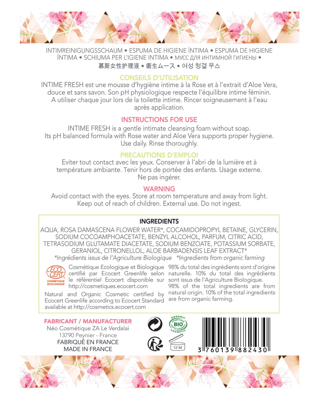 EXSENS of Paris Organic Intimate Cleansing Foam - 150 ml