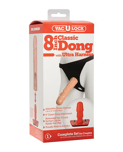 Ultra Harness 2 Set w/8" Dong & Powder - Flesh