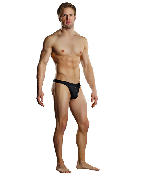 Male power zipper thong - Black