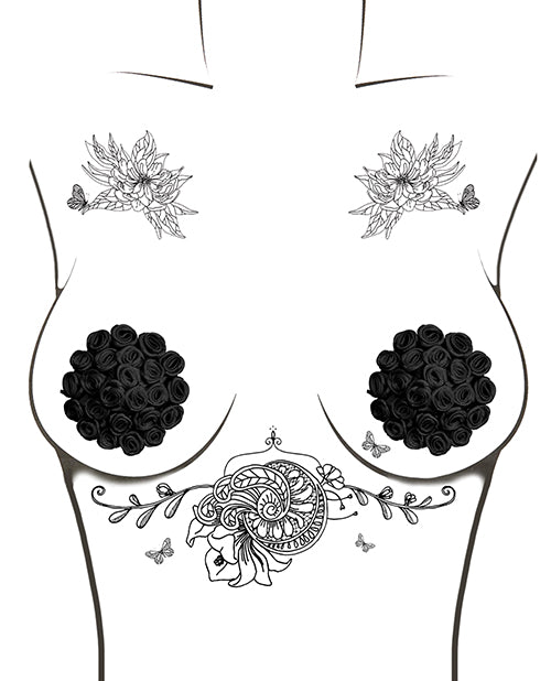 Burlesque Nightfall Roses Reusable Silicone Nipztix - Black O/S