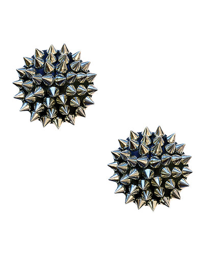 Burlesque Bowser Spike Pleather Reusable Silicone Nipztix - Silver/Black O/S
