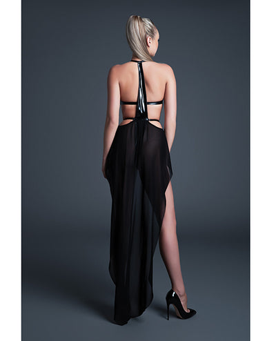 Allure Take Me Latex Look Vinyl and Mesh Teddy w/Attached Skirt - Black LG