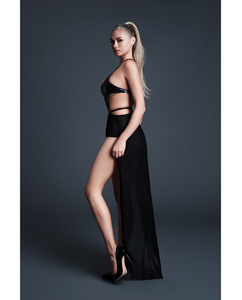 Allure Take Me Latex Look Vinyl and Mesh Teddy w/Attached Skirt - Black XL