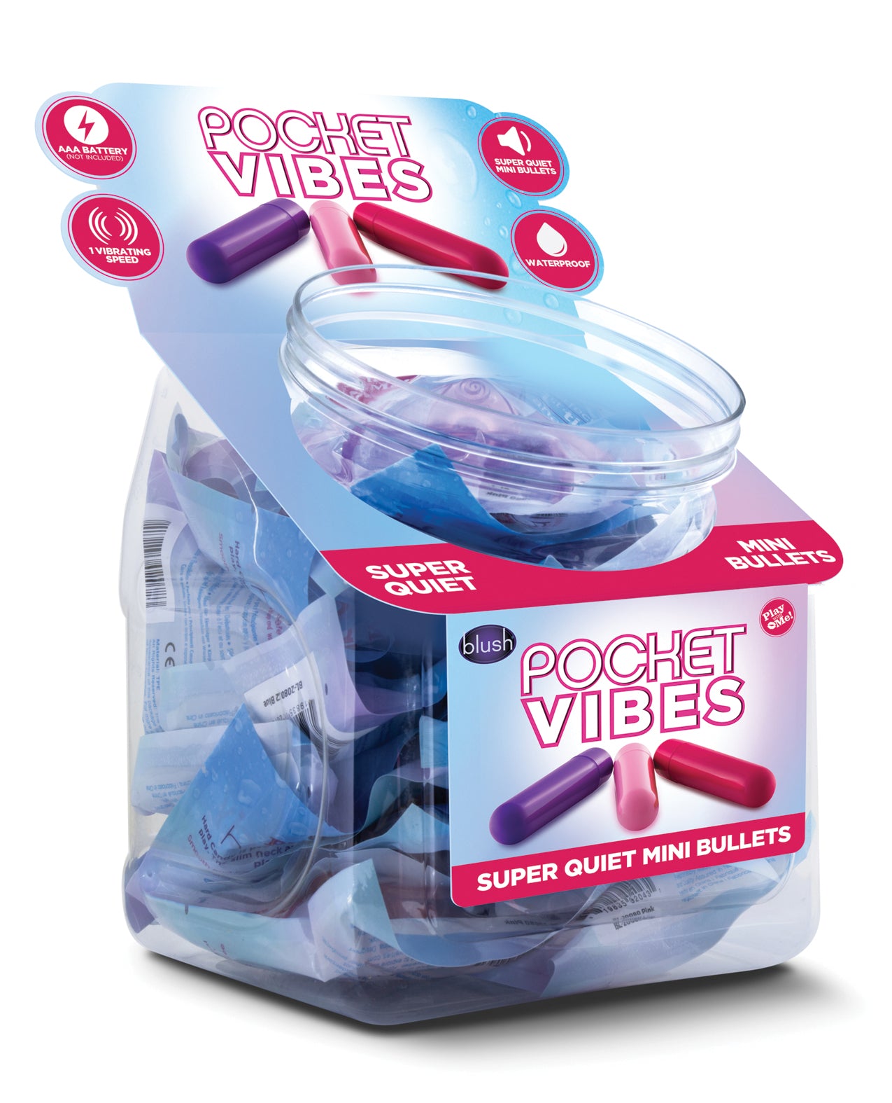 Blush Play With Me Pocket Vibes Fishbowl Display - Bowl of 36