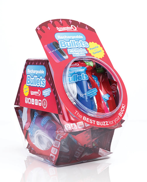 Screaming O Rechargeable Bullets Candy Bowl - Asstd. Colors Display of 24