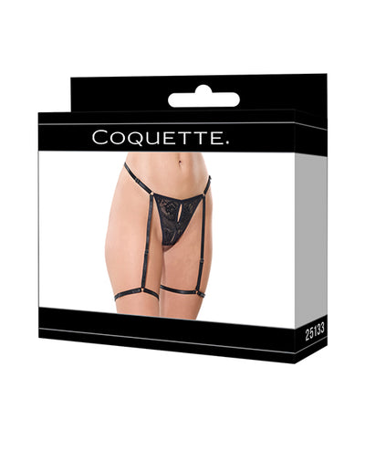 Lace Thong w/Garters and Bow Detail - Black LG