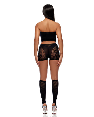 Cross Your Mind Tube Top w/Boy Short & Open Toe Socks Bodystocking - Black QN