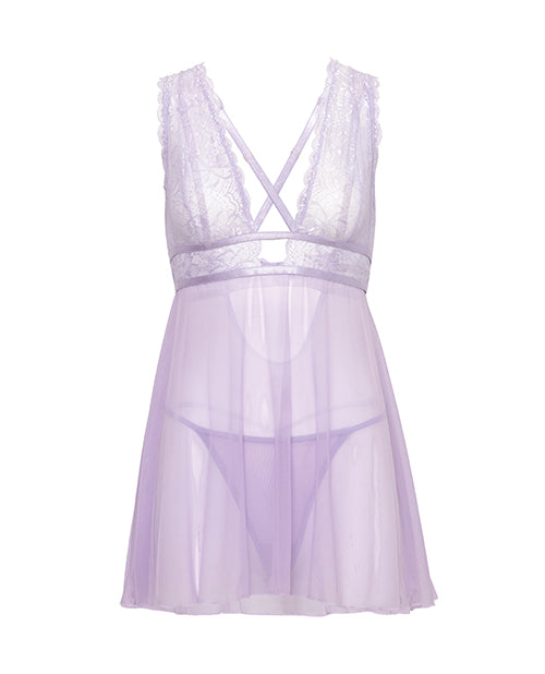 Stassi Lace & Mesh Babydoll w/G-String 2 pc Set - Lavender S/M