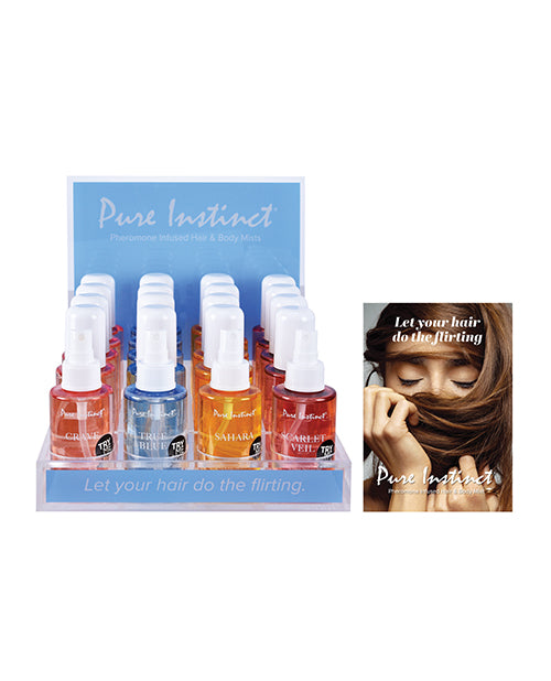 Pure Instinct Pheromone Hair & Body Mist Bundle w/Testers and Table Tent - 21 pcs