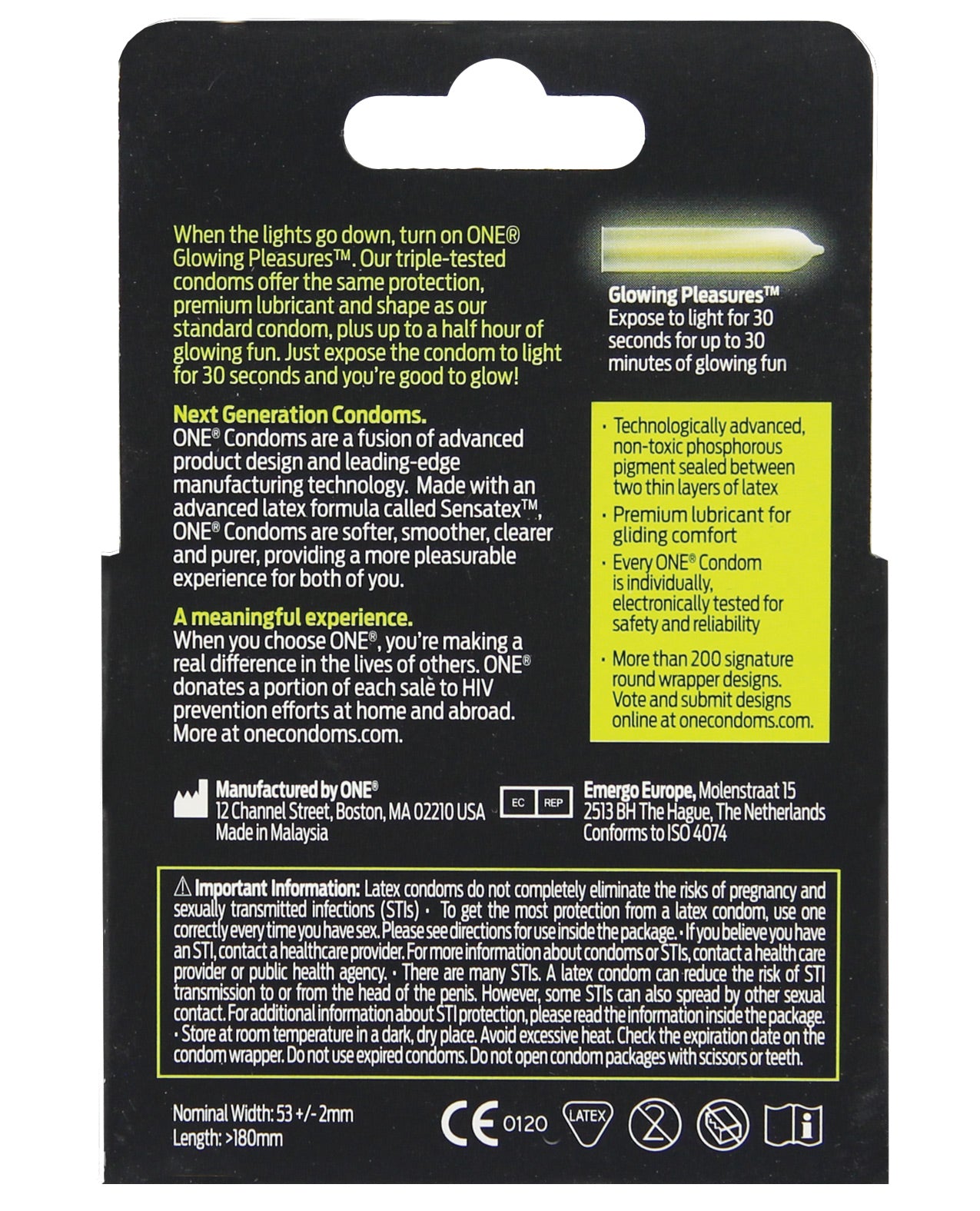 One Glowing Pleasures Condoms - Box of 3