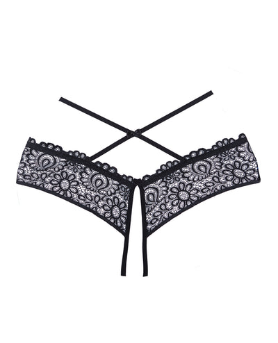 Adore Crayzee Open Panty w/Criss Cross Waist Straps & Lace Black O/S