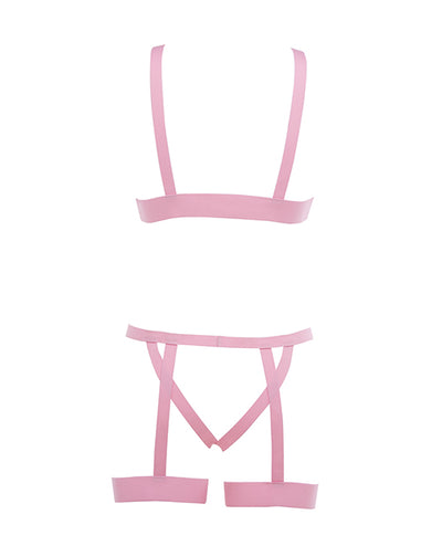 Kitten Teaser Strappy Open Cup Bra & Open Panty w/Leg Straps Pink O/S