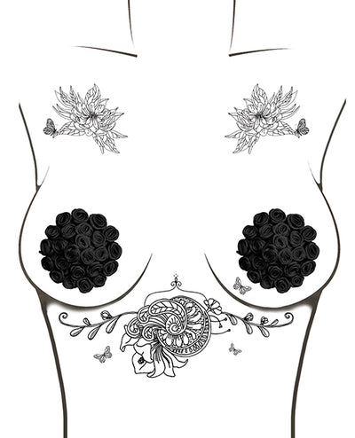 Burlesque Nightfall Roses Reusable Silicone Nipztix - Black O/S