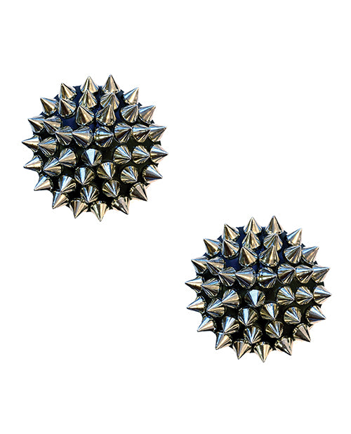 Burlesque Bowser Spike Pleather Reusable Silicone Nipztix - Silver/Black O/S