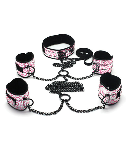 Spartacus Faux Leather Collar to Wrist & Ankle Restraints Bondage Kit with Leash