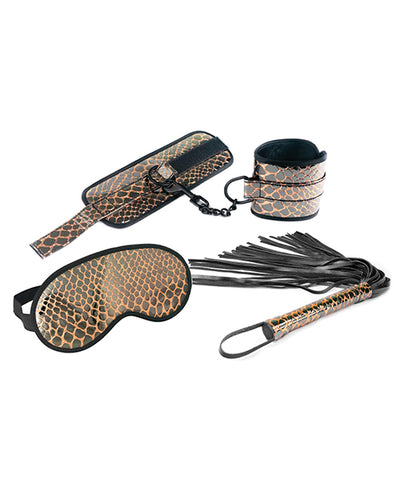 Spartacus Faux Leather Wrist Restraints Blindfold & Flogger Bondage Kit - Assorted Colors