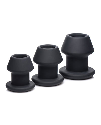 Master Series Gape-Grommets 3 pc Hollow Silicone Anal Dilator Set - Black